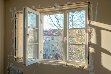 Sunshine streaming through an open window highlights home renovation details