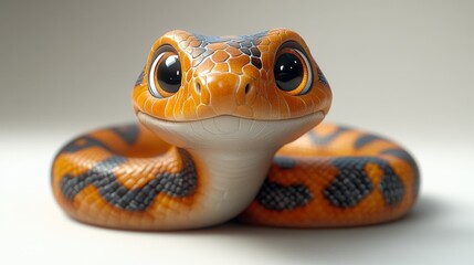 Fototapeta premium Adorable Cartoon Snake: A 3D Render of a Cute, Big-Eyed Serpent with Orange and Black Scales