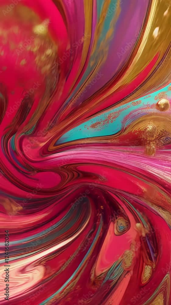 Poster waves swirl across background, rich textures create depth, waves shift dynamically, space radiates i