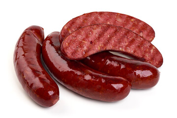 Pork sausages, Oktoberfest dishes, isolated on white background.