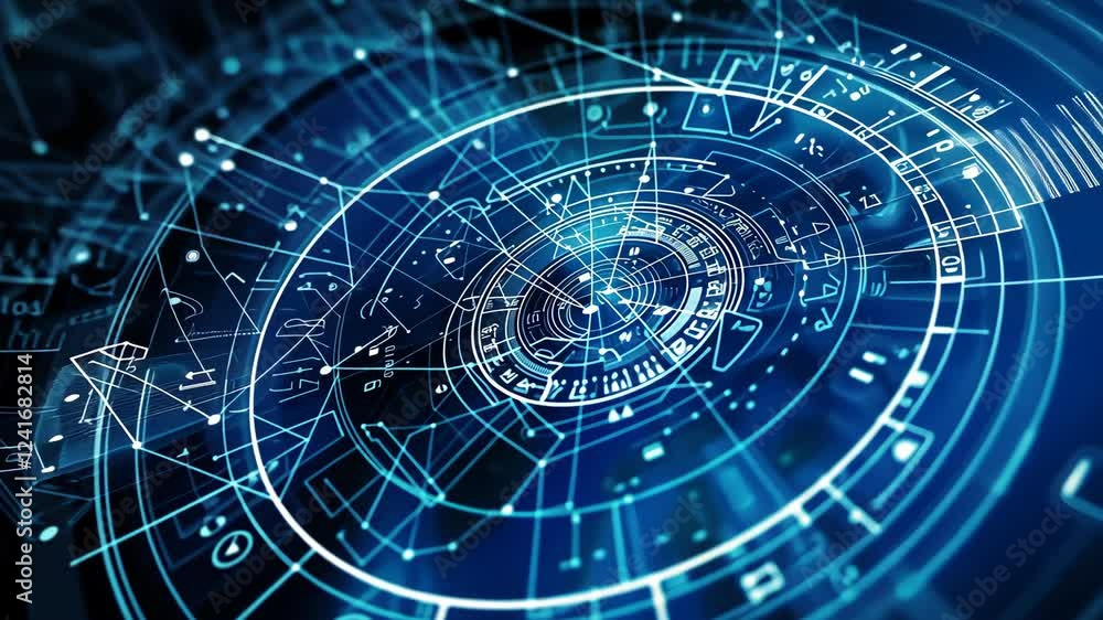 Poster abstract digital network data flow futuristic technology background circular nodes and connections