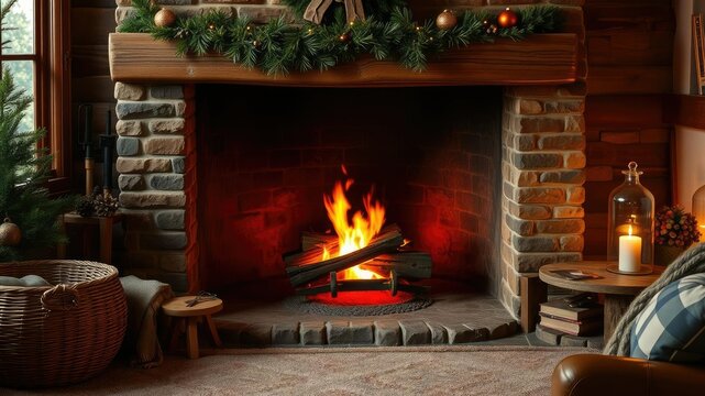 Cozy atmosphere with a crackling fireplace, , autumnal warmth