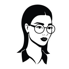 Silhouette of a beautiful woman with glasses. Female icon. Beauty logo design. Vector illustration.
