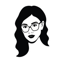 Silhouette of a beautiful woman with glasses. Female icon. Beauty logo design. Vector illustration.