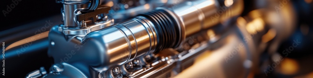 Poster a detailed look at the mechanical components of an engine, ideal for use in automotive or technical 