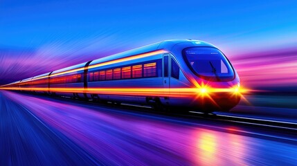 Fototapeta premium High-speed train sunset travel, fast motion blur background
