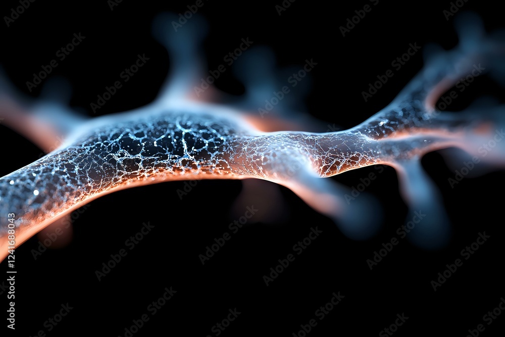 Poster glowing neural network visualization with detailed synaptic connections on dark background shows bra