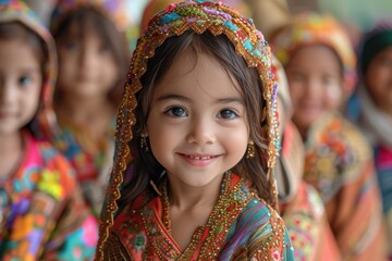 Fototapeta premium Many children dressed in colorful clothing standing together