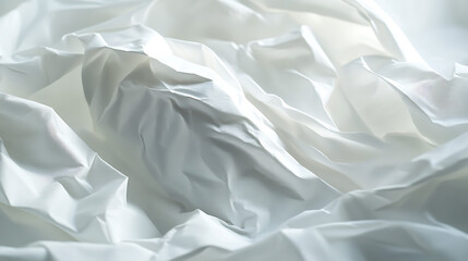 Fototapeta premium A detailed macro shot of a crumpled white sheet of paper whose folds artfully form a faint human profile, illuminated by the directional light of a desk lamp.