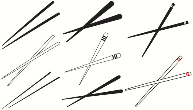 Chinese Chopsticks collection. Restaurant Japanese Chop sticks silhouette, flat vector icon for food apps and websites, simple and clean isolated on white background.