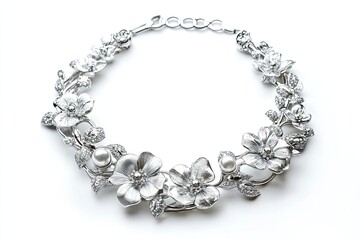 Obraz premium Silver necklace isolated on white background