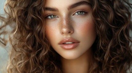 Fototapeta premium Close-up portrait of a woman with distinctive freckles on her face