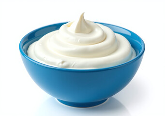 high quality image shows fresh greek yogurt blue bowl isolated white