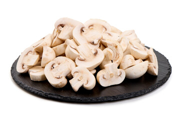 Champignons, close-up, isolated on white background.