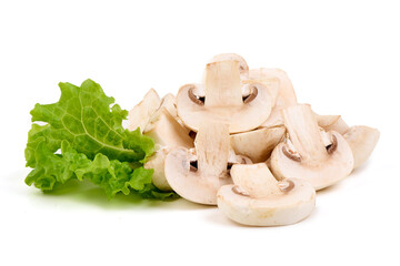 Champignons, close-up, isolated on white background.