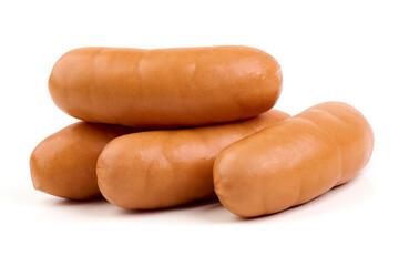 Boiled sausage, close-up, isolated on a white background.