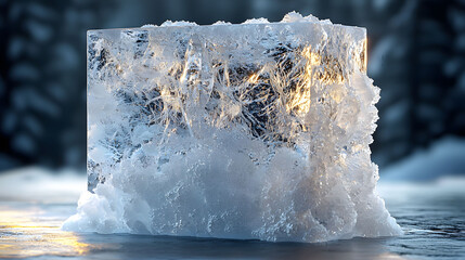 
Square-shaped ice block featuring a cracked surface