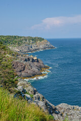 USA, Maine. Monhegan Island, rugged coastline.