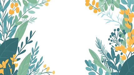 Watercolor Floral Frame With Yellow Flowers and Green Leaves