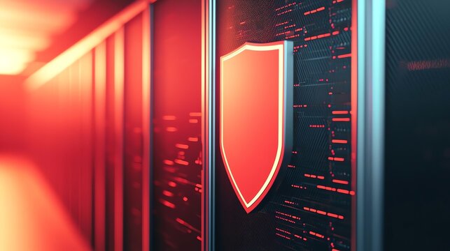 Secure server room showcasing digital protection symbol.