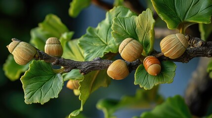 A close-up shot of various fruits growing on a tree, suitable for use in food-related contexts