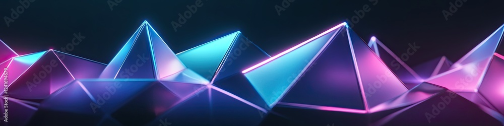Aufkleber futuristic texture of interwoven triangular shapes glowing with subtle neon lights under dark ambien