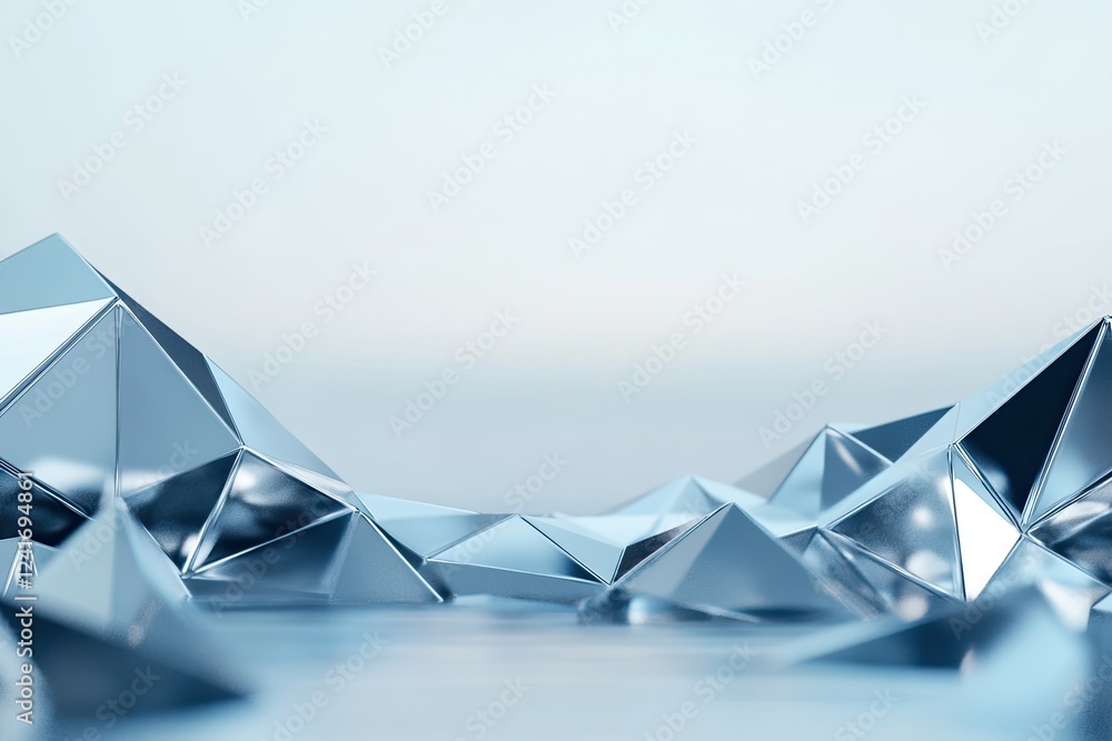 Poster futuristic texture of metallic triangles with edges glowing softly with gradient light effects