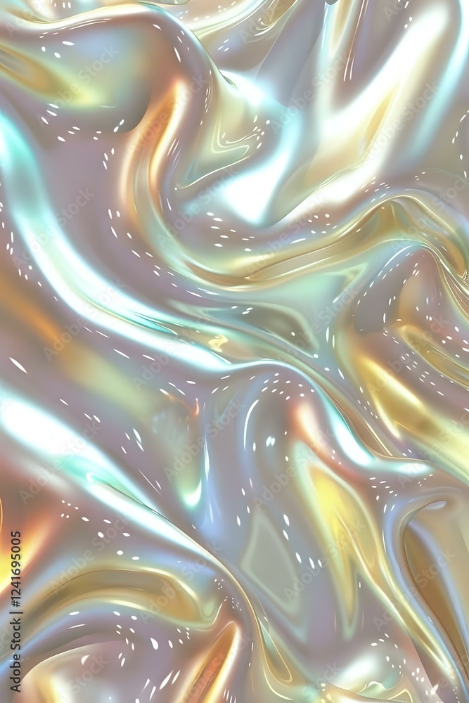 Aufkleber iridescent holographic fluid texture with smooth metallic waves and shimmering sparkles in pastel co