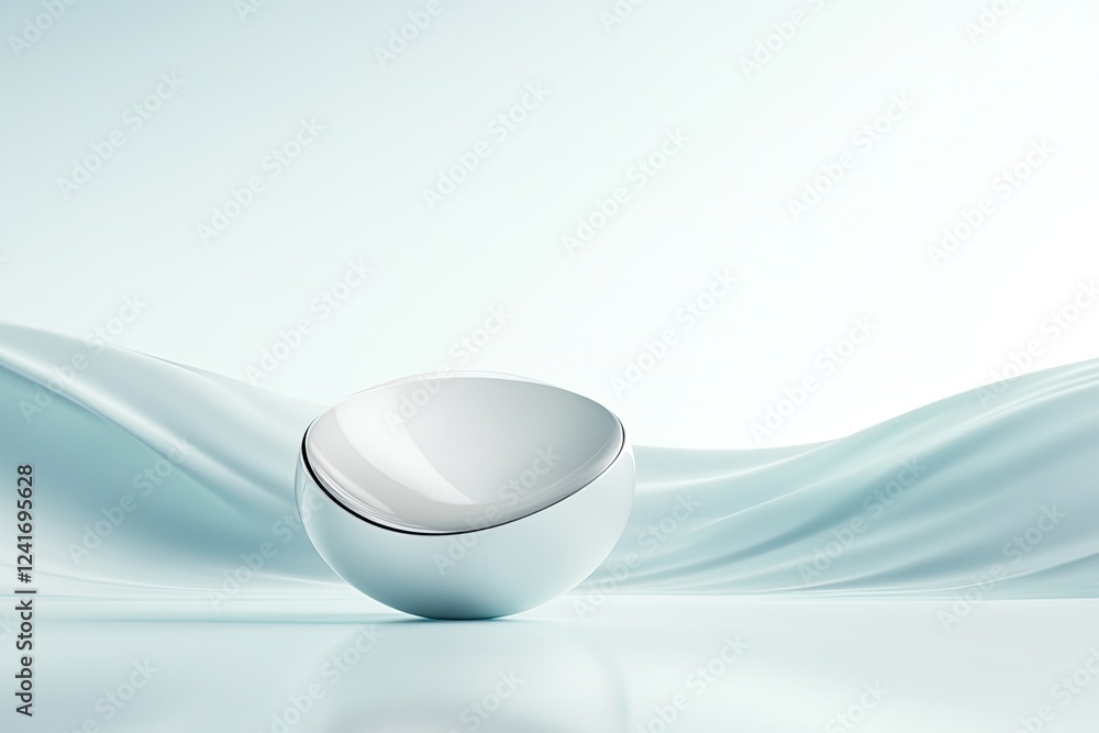 Poster high-tech white and silver pod with smooth edges floating against sleek abstract background with wid