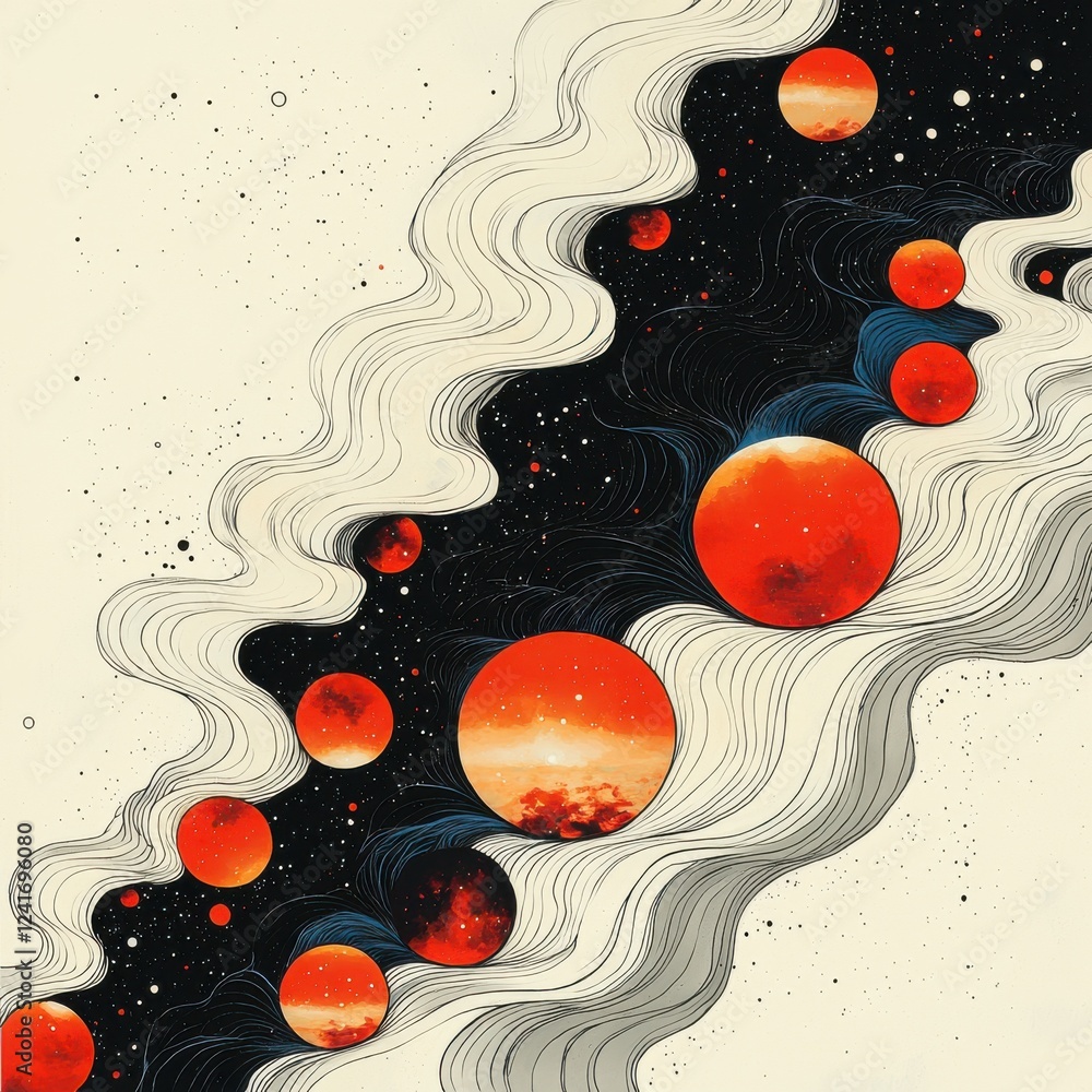 Poster cosmic event artistic representation of celestial bodies digital art abstract environment space conc