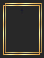 Funeral vector gold and black Empty card Funeral Invitation background with cross