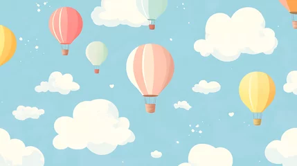 A colorful hot air balloon pattern is flying in the sky