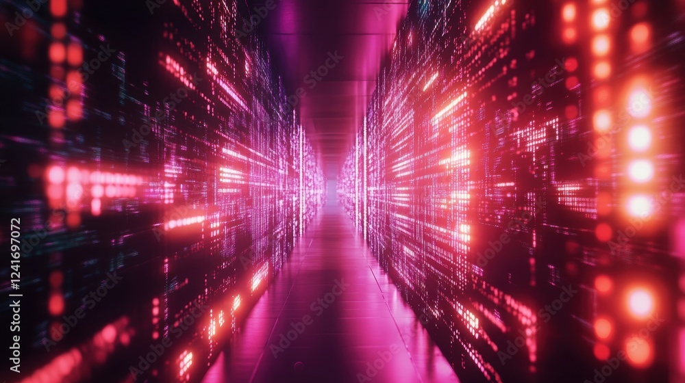 Aufkleber glowing lines of data flow along the walls of a futuristic corridor, illuminating an innovative manu