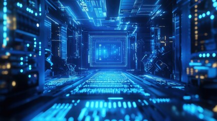 Innovative manufacturing process creating a futuristic cpu in a high tech facility, featuring advanced technology, robotics, and automation