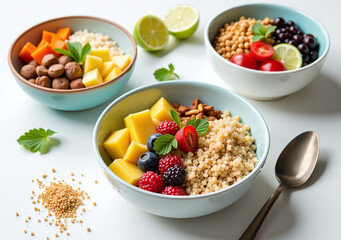 quinoa bowls sit white surface displaying healthy meal options visually appealing