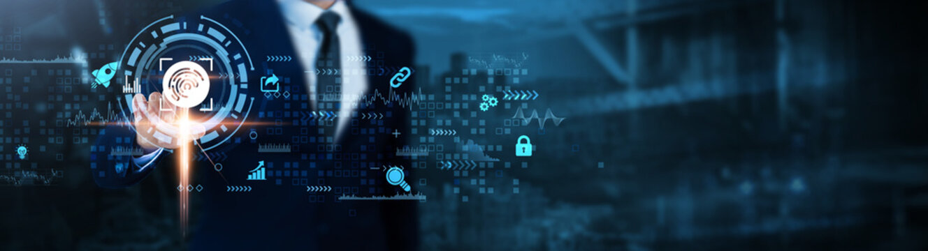Digital Forensics: Data recovery, security breach, cyber investigation, forensic tools, data preservation, legal compliance, Businessman analyzes digital forensics technological data.