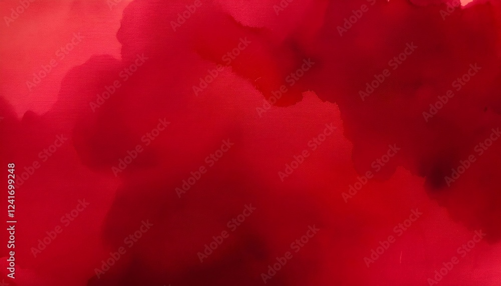 Poster red watercolor paint creating abstract shapes and textures on canvas