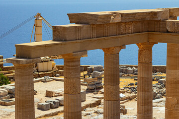 Naklejka premium The Ruins of Athena Lindia’s Temple at Lindos, Rhodes, Greece