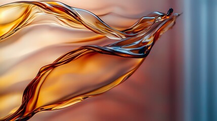 Flowing liquid amber waves create dynamic motion against blurred background, combining warm golden tones with cool blue accents for striking abstract composition.