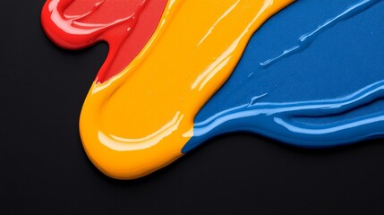 Obraz premium CMYK Swirl: A mesmerizing abstract image of vibrant, rich colors. Red, yellow, and blue paint streaks across the black background in a bold, swirling pattern.