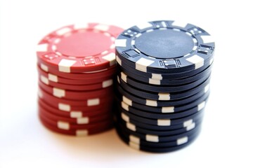 A high-stakes game or a creative display, this image shows a stack of poker chips piled high