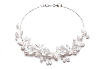 Fototapeta premium White necklace isolated on white background