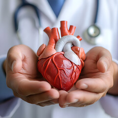 Medical professional holds a detailed heart model in hands showcasing anatomy and health education