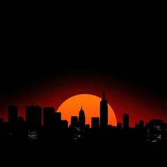 Fototapeta premium Silhouetted city skyline against a warm sunrise sky silhouetted skyline cityscape architecture illustration building city vector