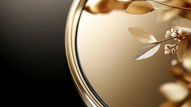   Close-up of mirror with plant in center, flower in focal point