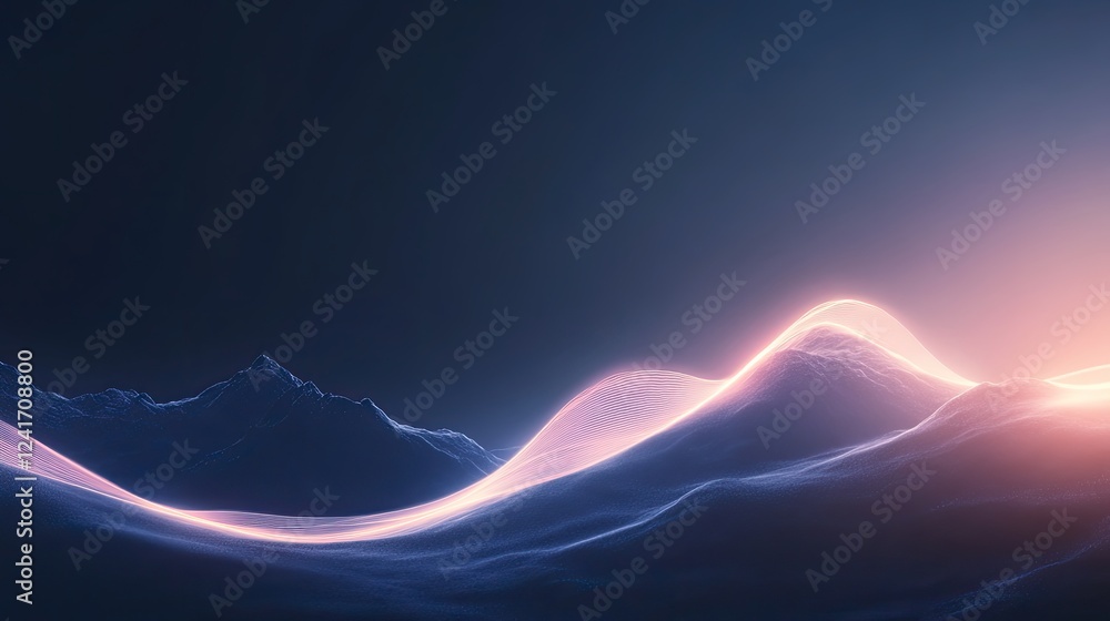 Poster single curved line glowing against dark background gradually transitioning into edges to represent b