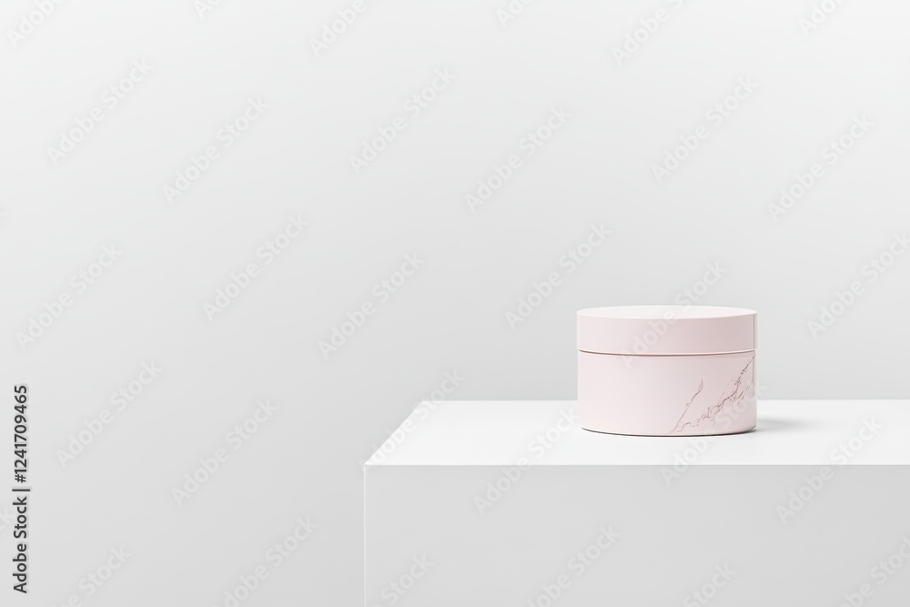 Poster sleek depiction of glossy round tin with removable lid positioned on pristine white surface with eve