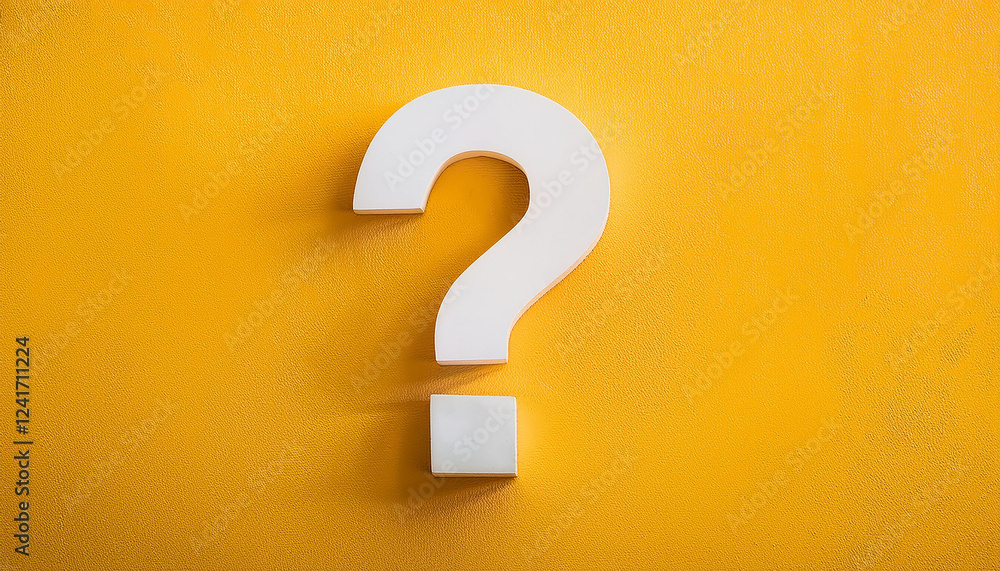 Fototapete Question mark on yellow background. 3D rendering. FAQ and QA. Problem solution.