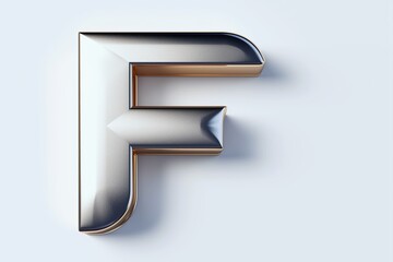 Letter F designed with new and clean metallic effect texture isolated on white background