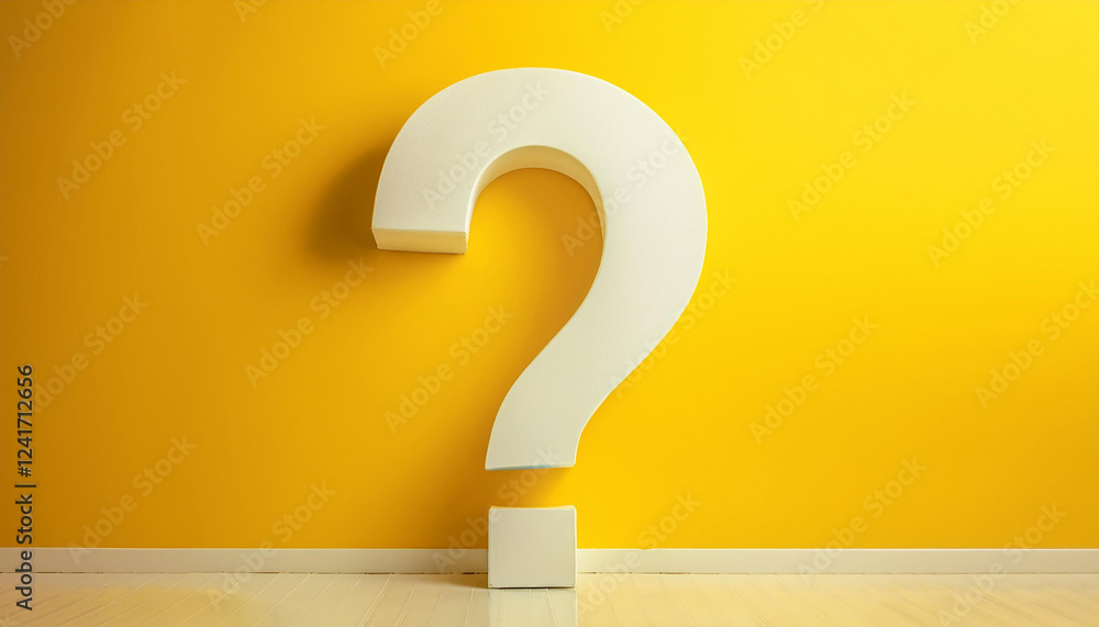 Fototapete Question mark on yellow background. 3D rendering. FAQ and QA. Problem solution.